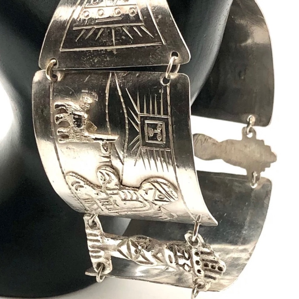 900 Silver Storyteller Peruvian Statement Panel Bracelet